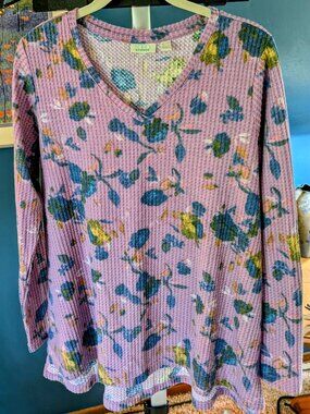 Logo Lounge Lori Goldstein baby waffle purple & teal shirt medium worn once!